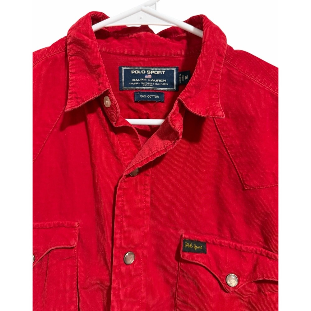Polo‎ Ralph Lauren Red Corduroy Classic Western Shirt Pearl Snap Size Medium - Picture 3 of 14